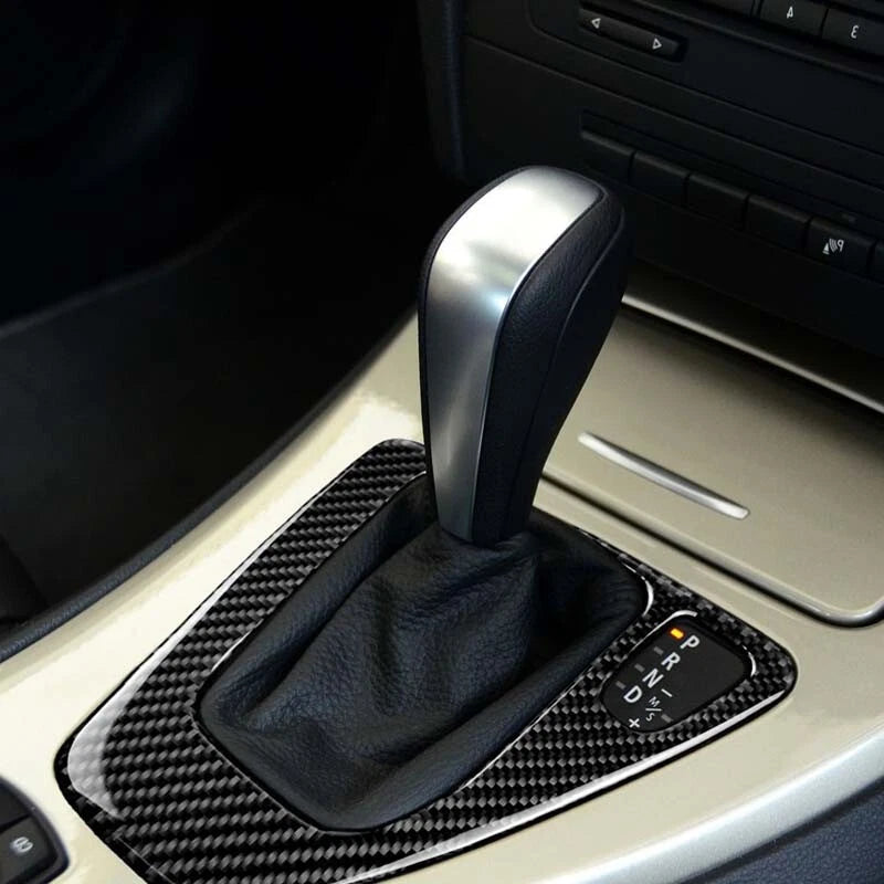 RHD Carbon Fiber Gear Shift Knob Panel Cover Trim fit For BMW 3 Series 2009-2011