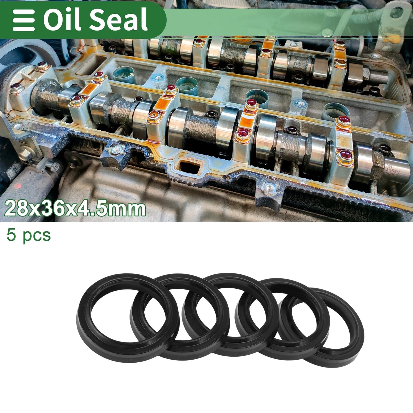 Oil Seal 28x36x4.5mm 5 Pcs Rotary Shaft Seal NBR Rubber Black for Universal