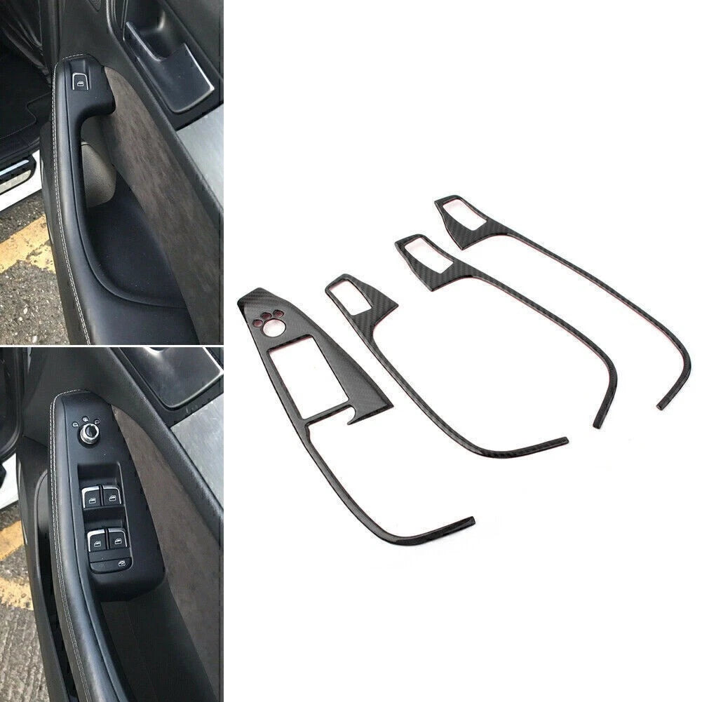 4 x RHD Carbon Window Switch Button Covers for Audi Q5 (2009-2017)