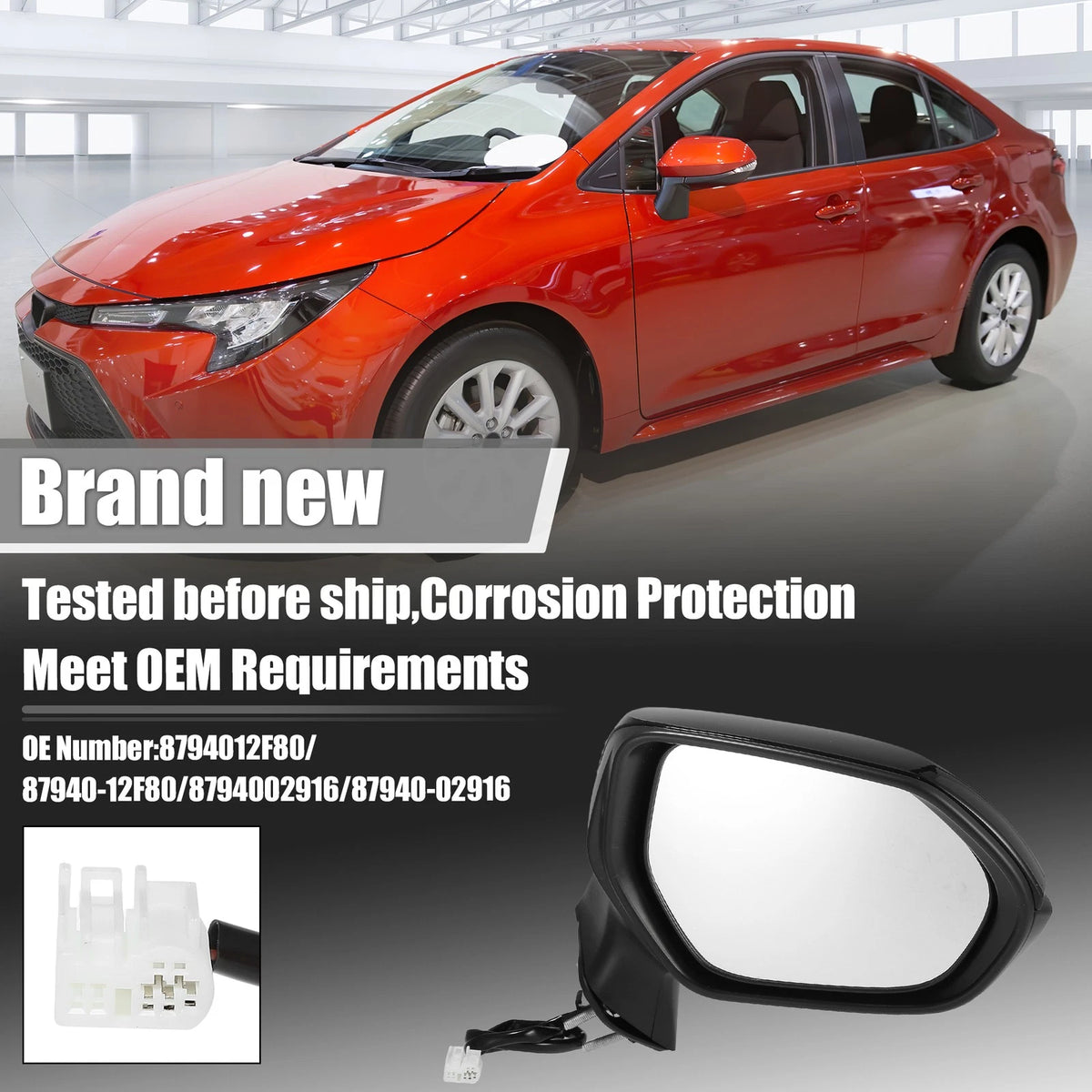 Right Side Exterior Door Mirror Assembly Black for Toyota Corolla (2020-2022)