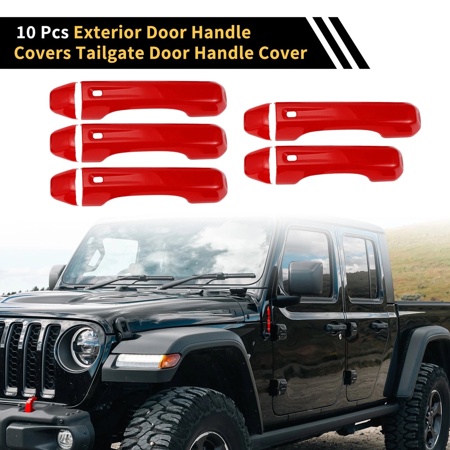 Set of 2 Door Tailgate Handle Covers for Jeep Wrangler JL JLU (2018-2022) Red