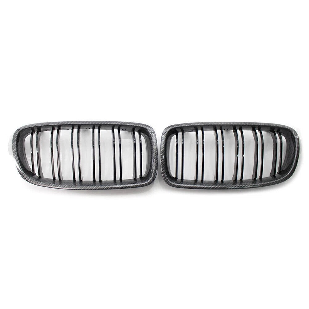2 x Front Grille Kidney for BMW 3 Series F30 F31 Carbon Fiber Black (2012-2018)