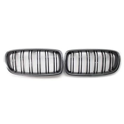 2 x Front Grille Kidney for BMW 3 Series F30 F31 Carbon Fiber Black (2012-2018)