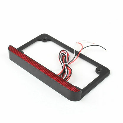 Black Motorcycle License Plate Frame with LED Brake Tail Light for Harley