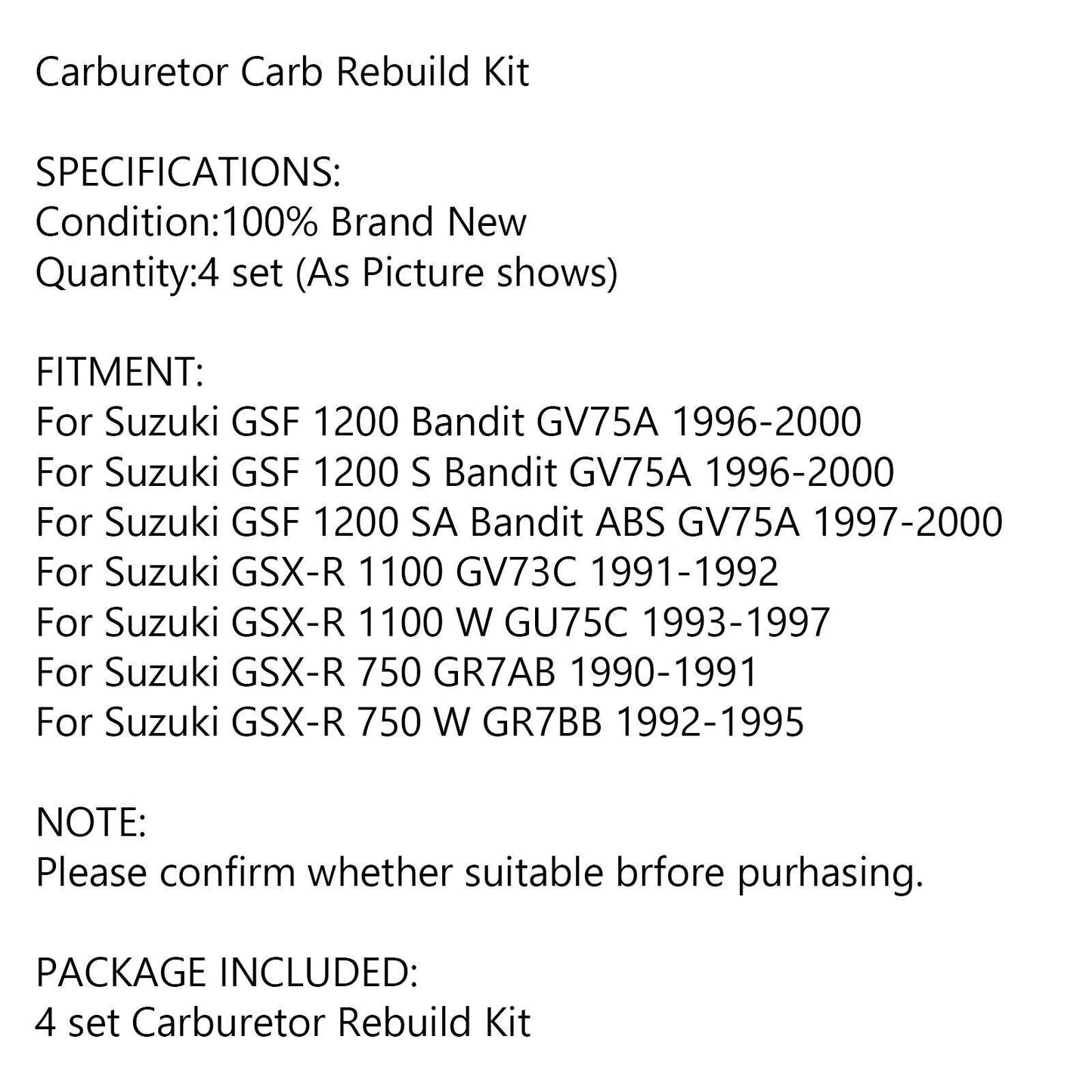 Carburetor Repair Kit for Suzuki GSF 1200 Bandit, GSXR 1100, 750 (1995-2006)