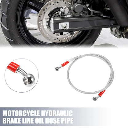 95cm 37.4" Motorcycle Hydraulic Brake Line Oil Hose Pipe 28° 0° Silver Tone