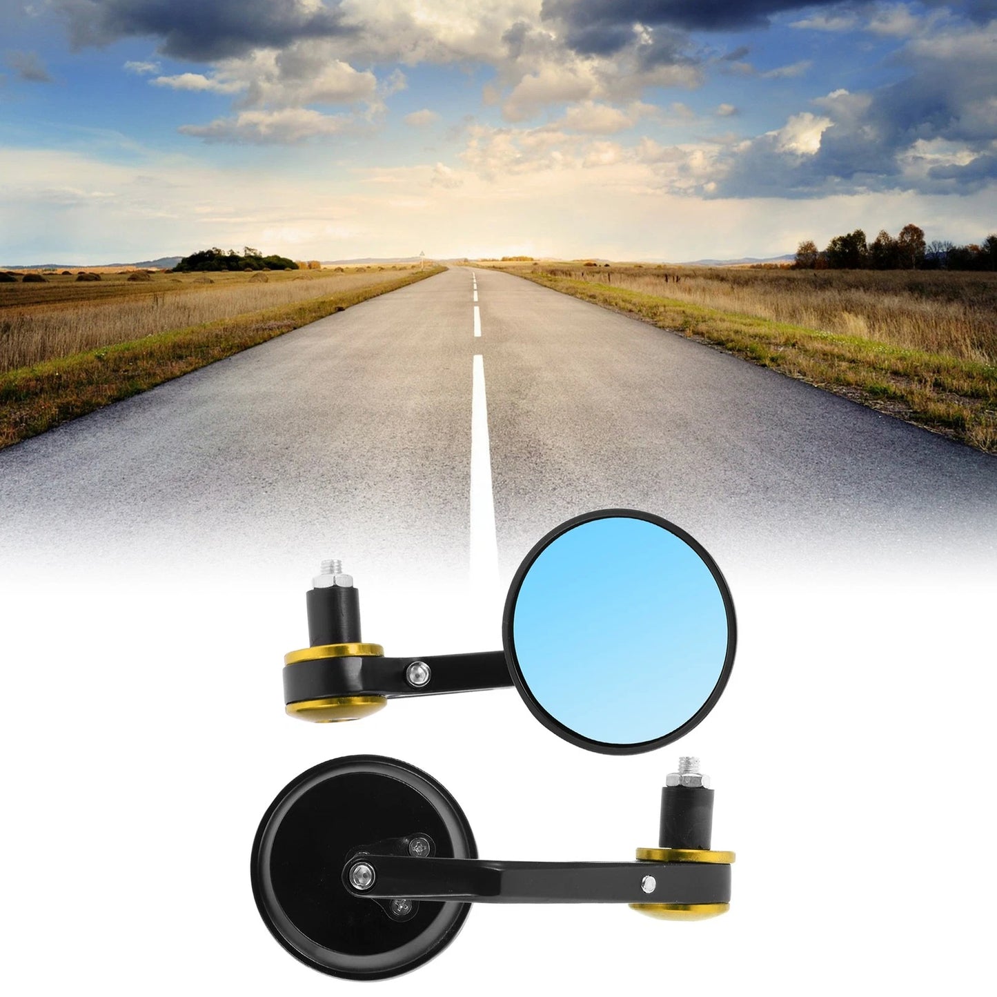 Rear View Mirrors for M8 Motorcycle – Black Gold Tone Aluminum