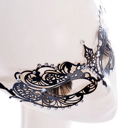 Venetian Metal Filigree Laser Cut Masquerade Black Mask with Rhinestones
