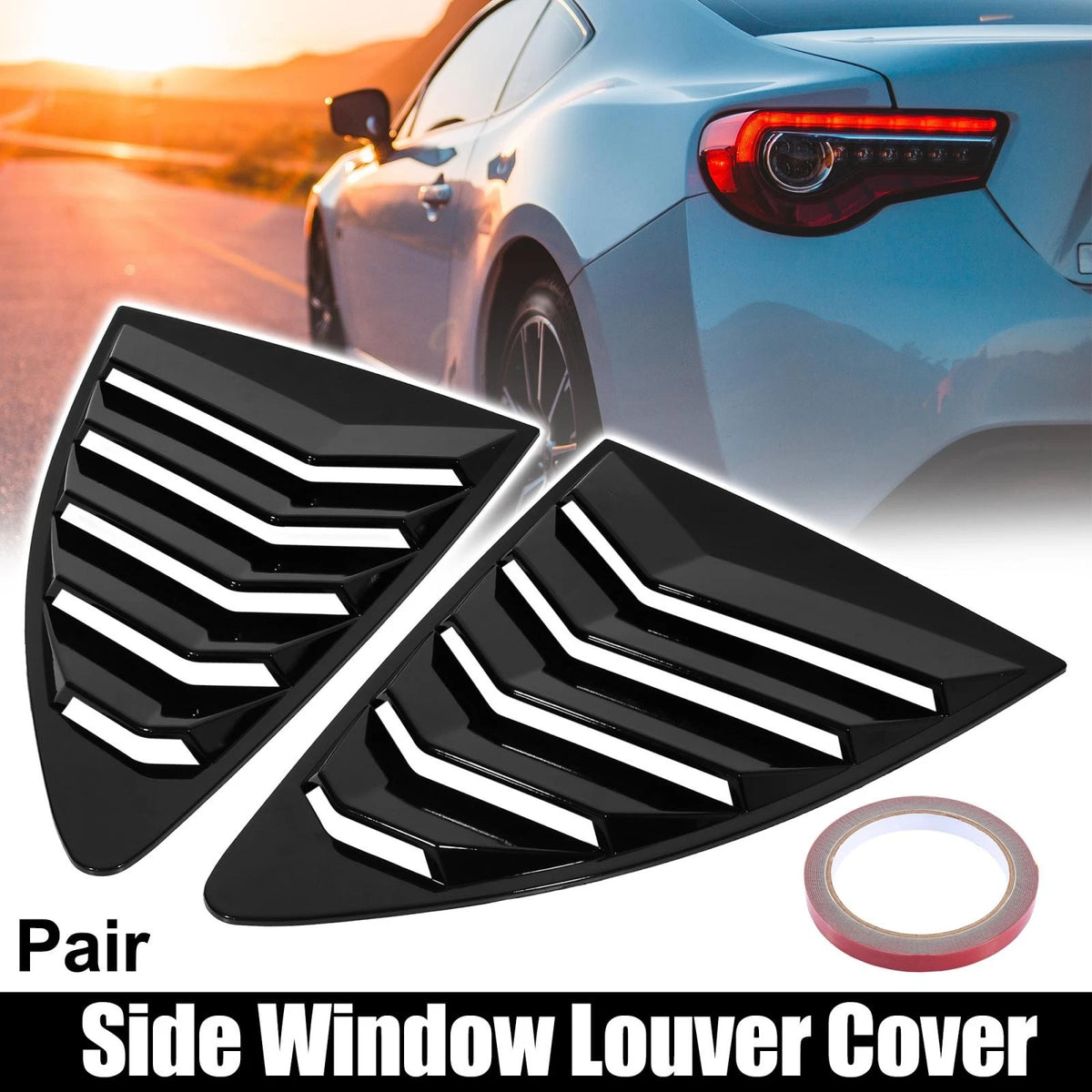1 Pair Rear Side Window Louvers Cover Glossy Black for Toyota 86 (2013–2021)
