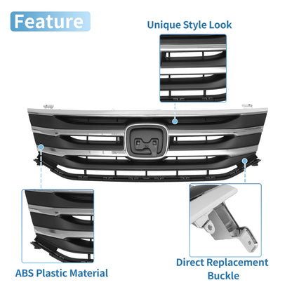 Front Upper Bumper Grille for Honda Odyssey (2011-2012) Chrome Silver Tone