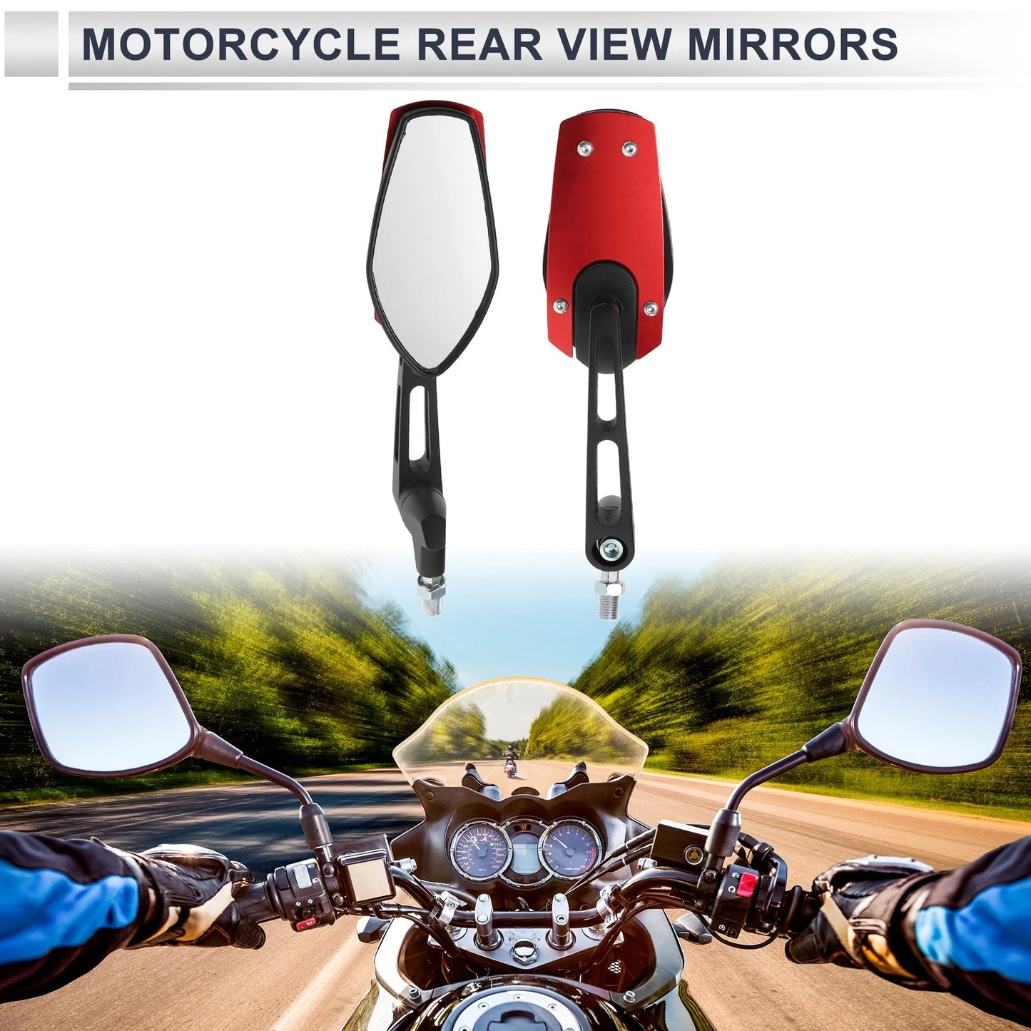 M8/M10 2 x Rear View Handlebar Mirrors for Motorcycle