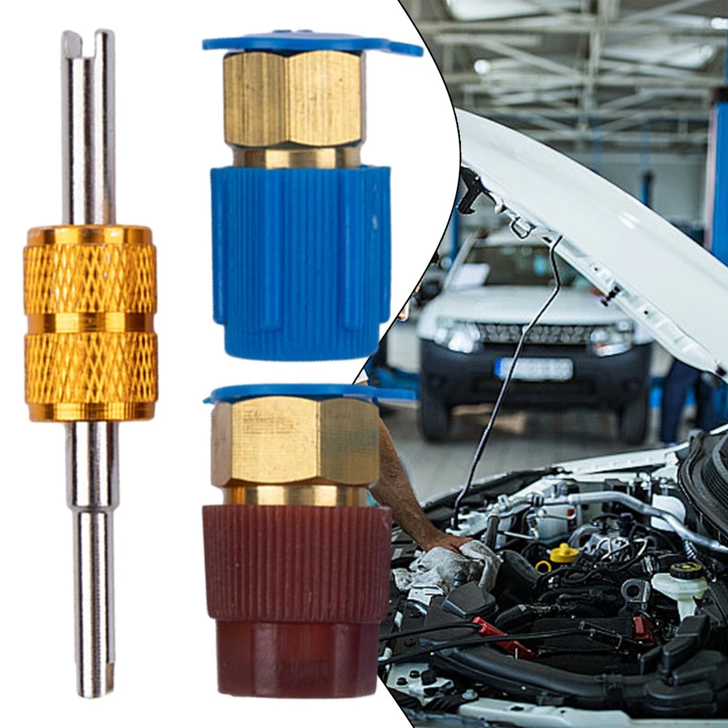 R12 To R134A 2 x Air-Condition Blue/Red Cap Filling Valve Fitting