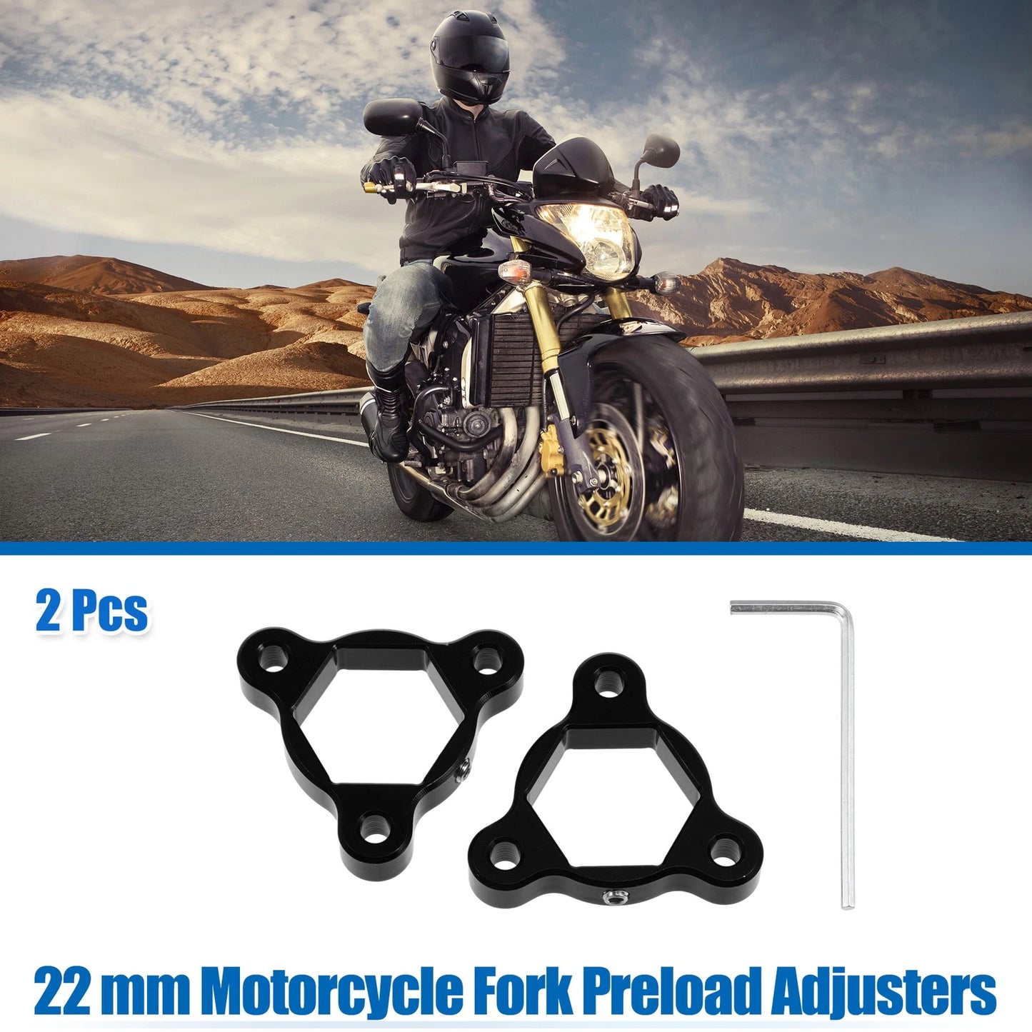 2 x 22mm Fork Preload Adjusters Aluminum Alloy Black for Racing Motorcycle