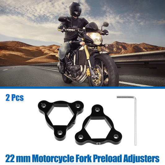 2 x 22mm Fork Preload Adjusters Aluminum Alloy Black for Racing Motorcycle