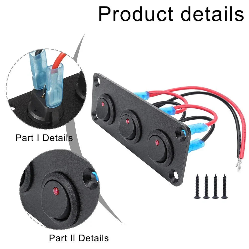 3 Gang Round Dot Rocker Switch Panel for Car/Boat/RV Use