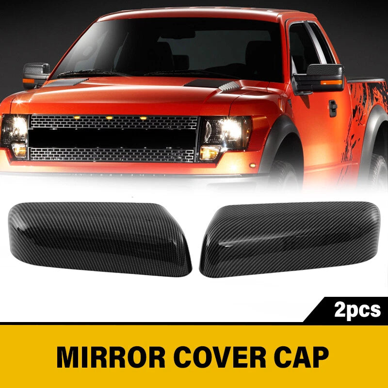 2 x Carbon Black Wing Mirror Cover Caps for Ford F-150 (2009-2014)