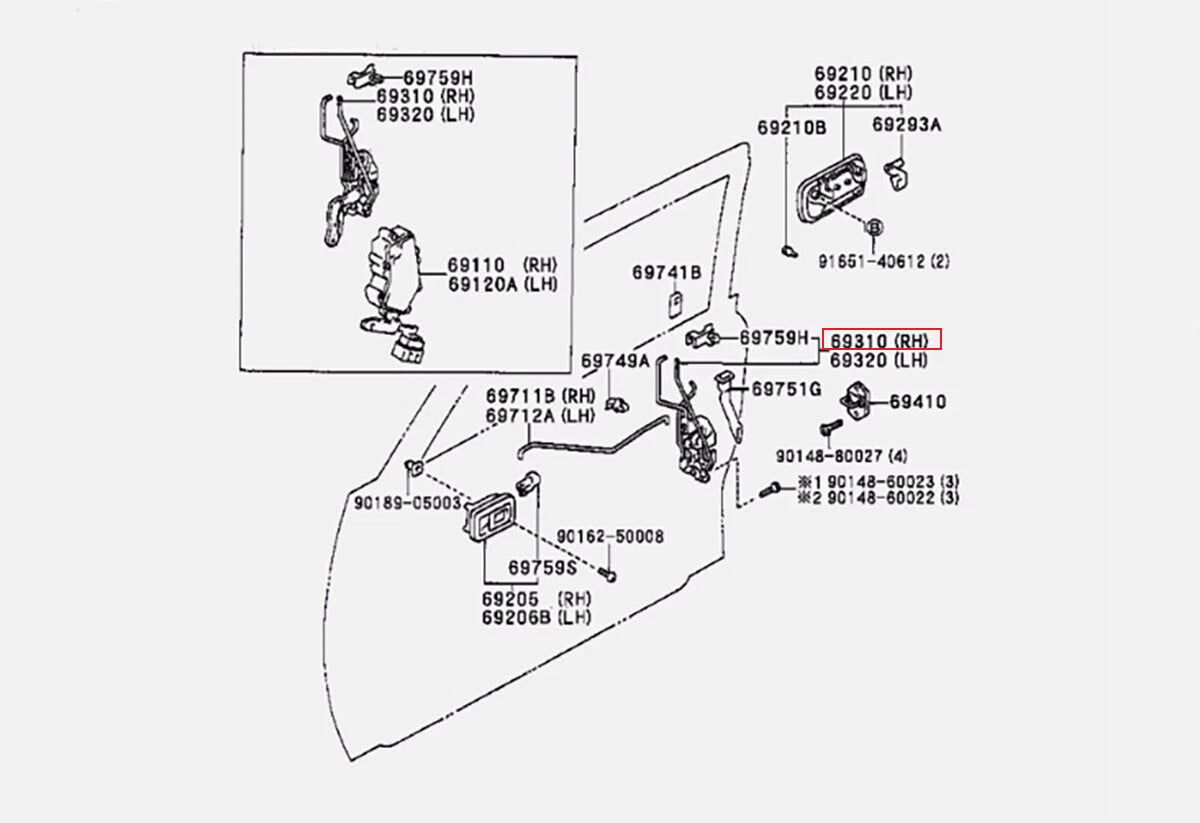 Right Door Lock Repair for Toyota Hilux LN85 MK3 (1989-1997)