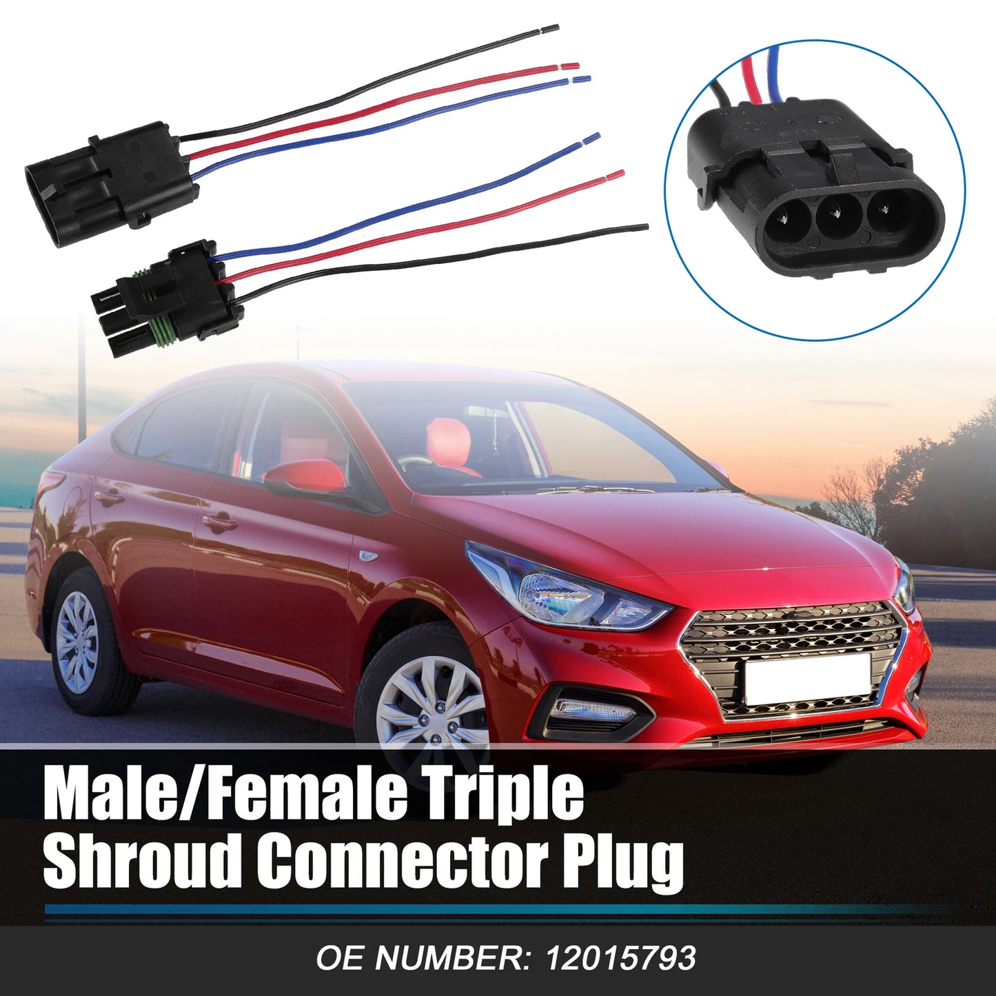 3 x Car 3-Pin Male/Female Triple Shroud Connector Plug for BMW (2010-2015)