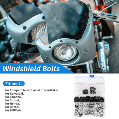 Windshield Bolts for Kawasaki Yamaha Stainless Steel Rubber Silver Tone