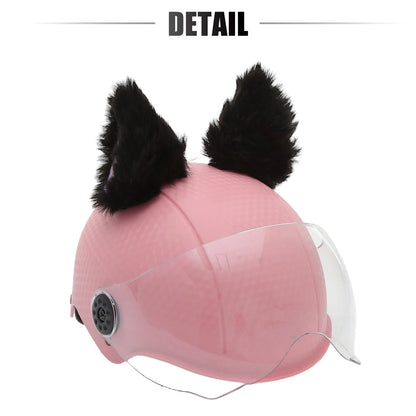 Pair Plush Cat Ears for Helmet Decor Bicycle Motorcycle Black Pink