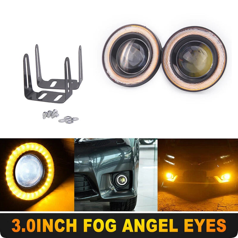 2 x 3" LED Fog Lights Round Yellow COB Angel Eyes Halo for Car Truck