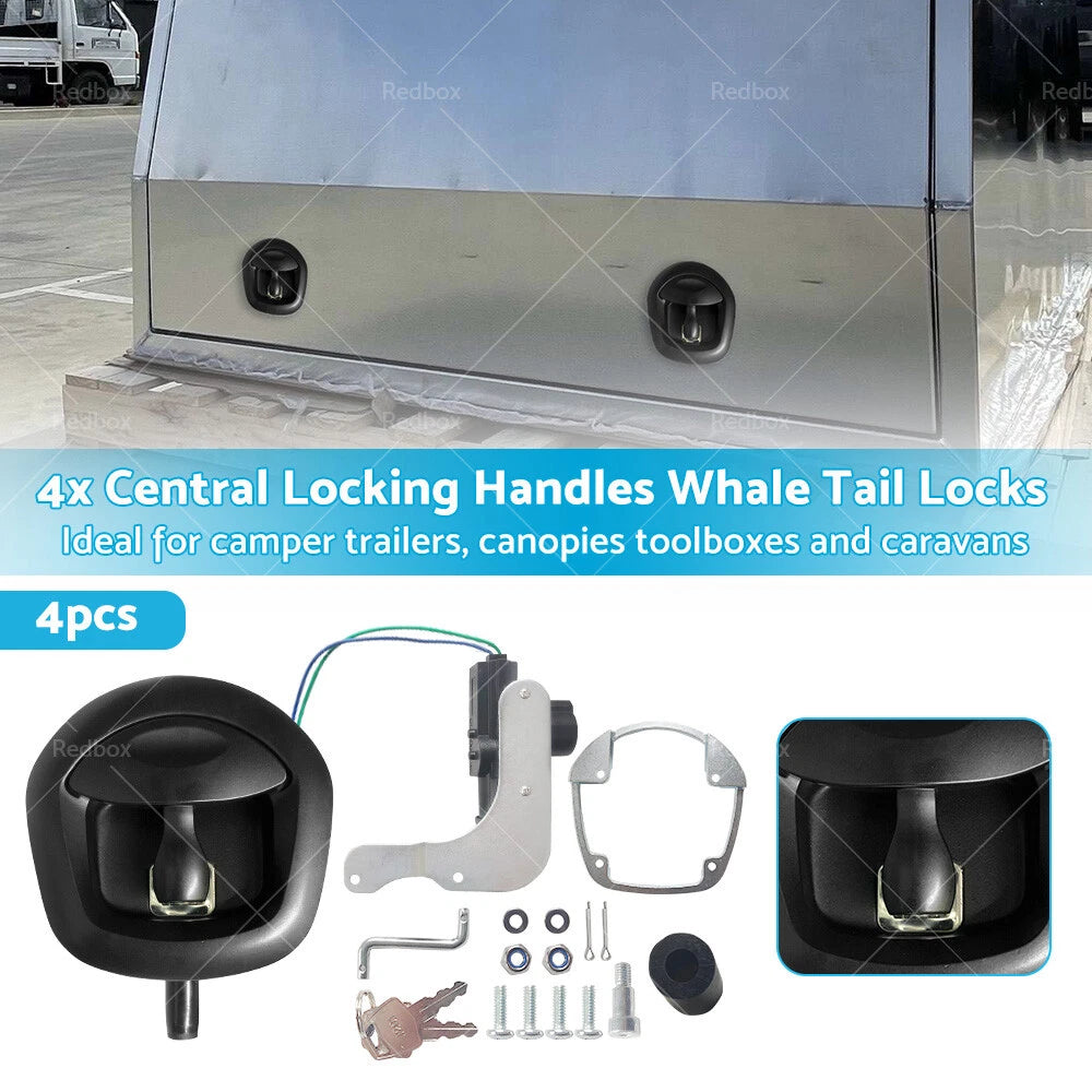 4x Power Operated Whale Tail T Handle Lock for Trailer Canopy Black DC 12V