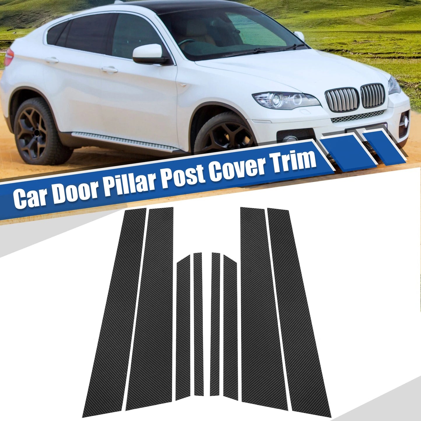 Gloss Carbon Pattern Door Window Pillar Post Cover Trim for BMW X6 (2007-2014)