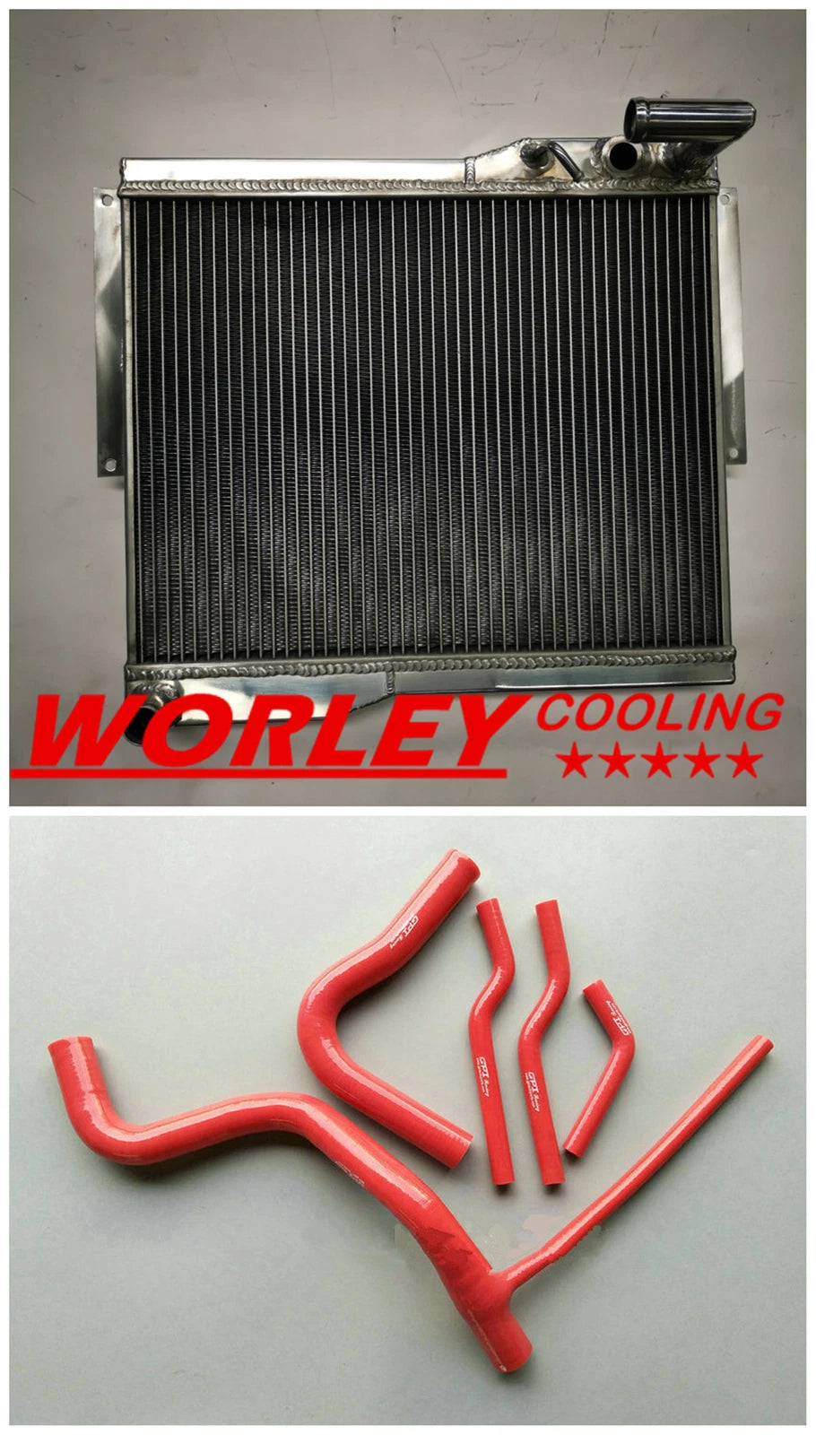 Aluminum Radiator + Red Hose for MG MGB GT/ROADSTER (1977-1980)
