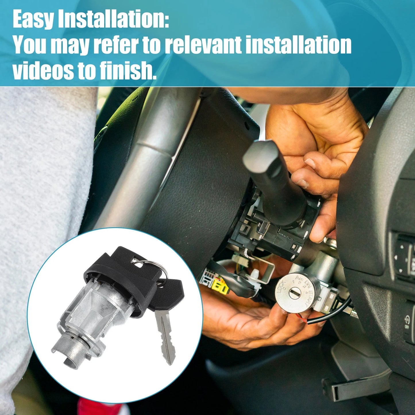 Ignition Lock Cylinder Switch for Chrysler Daytona Silver Tone Black