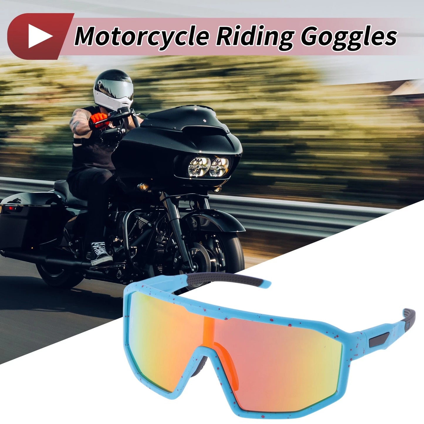 Motorcycle Riding Goggles Red Lens Blue with Red Spots Frame Cycling Sunglasses
