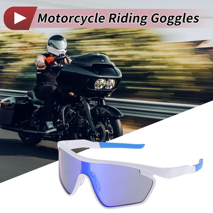 Goggles Motorcycle Riding Blue Lens White Frame PC Cycling Sunglasses