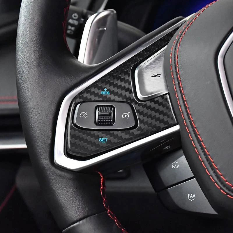Carbon Fiber Steering Wheel Remote Control Button Cover Trim for Corvette C8