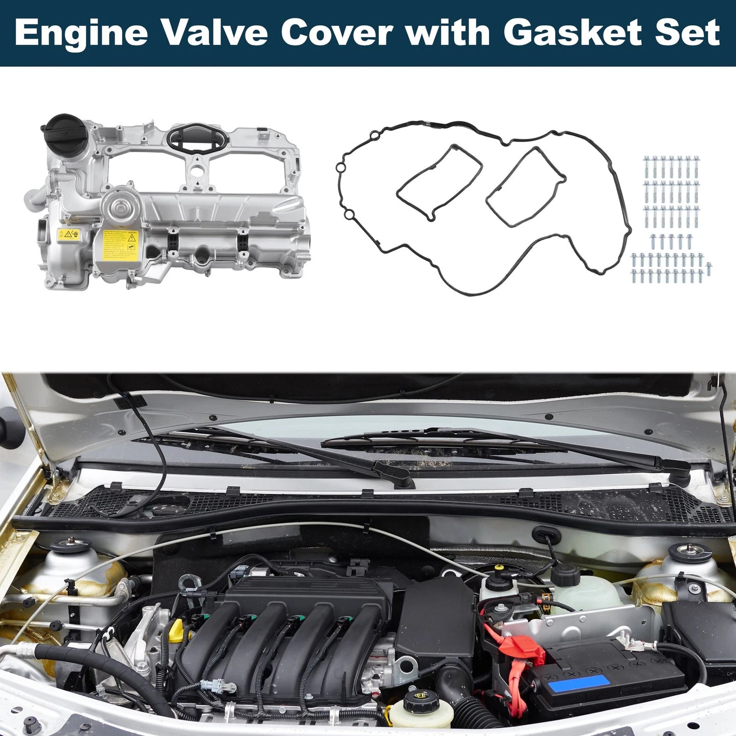 Engine Valve Cover & Gasket for BMW 528i (2012-2016) Silver Tone