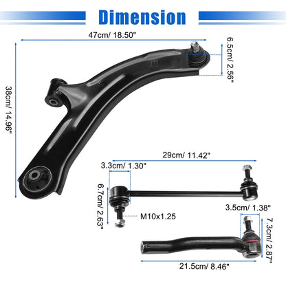 6 Pcs Front Lower Control Arms & Tie Rods Suspension for Nissan Cube (2009-2014)