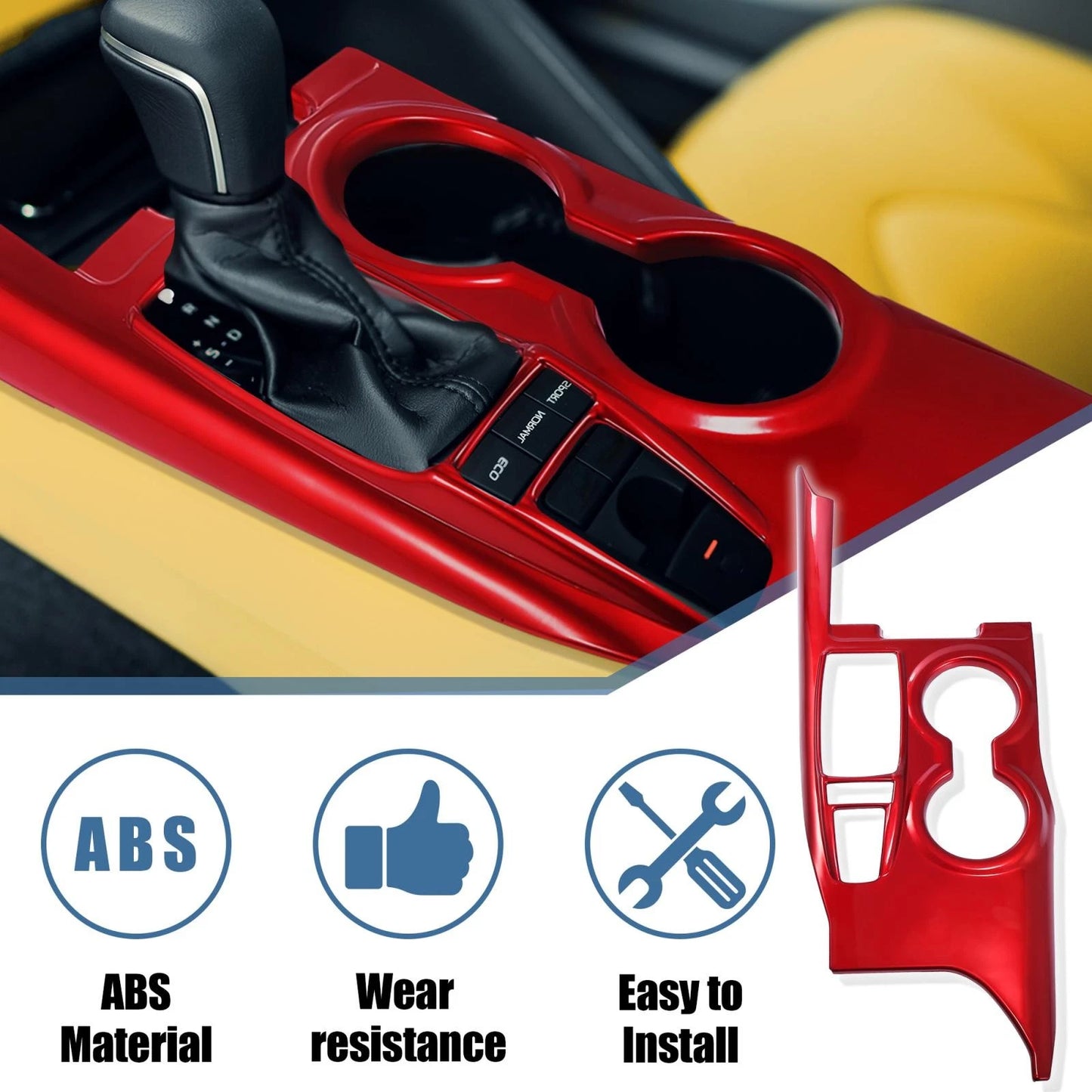 Gear Shift Frame Console Panel Trims Cover Holder Decor for Toyota Camry Red
