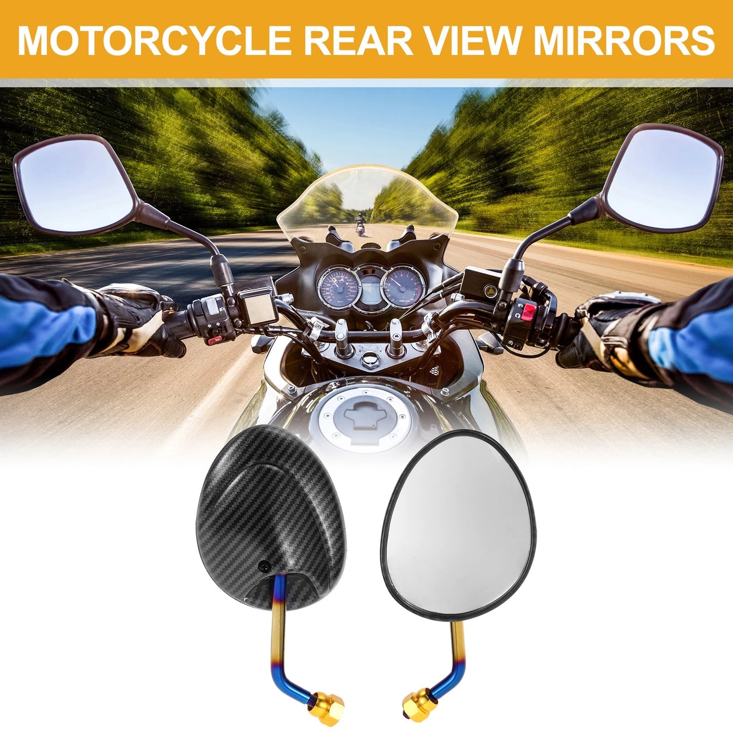 2 x Rear View Mirrors Handlebar Mirror Carbon Fiber Pattern for M8