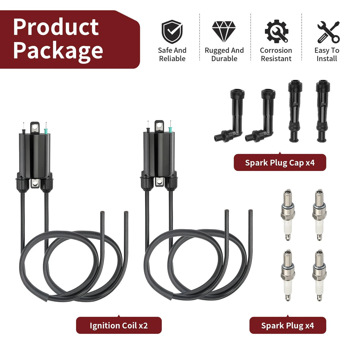 2 x Ignition Coil & Spark Plug W/ Cap for Honda CB750 Nighthawk 750(1991–2003)