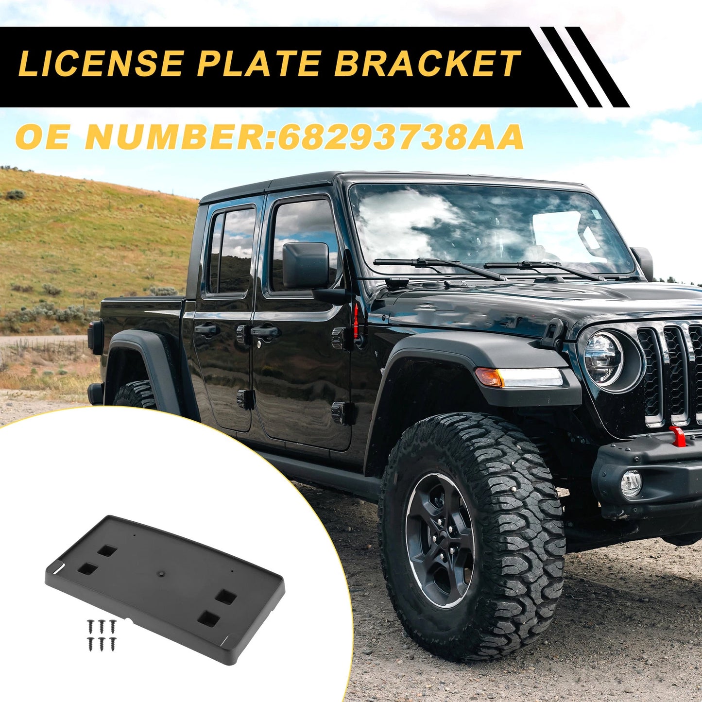 Front Bumper License Plate Bracket for Jeep Wrangler (2018-2023)
