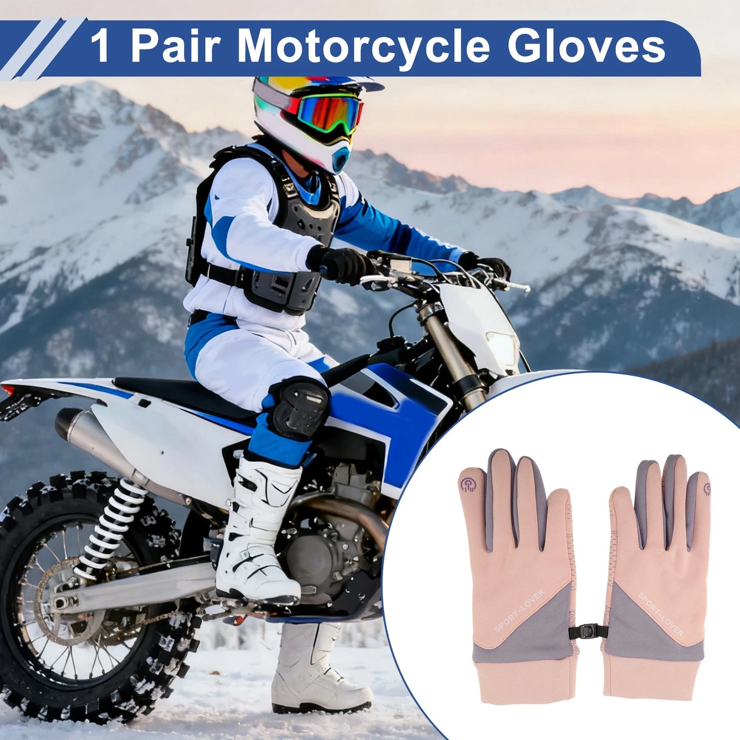 Full Finger Outdoor Fleece Women Cycling Gloves for Mountain Biking Pink Gray