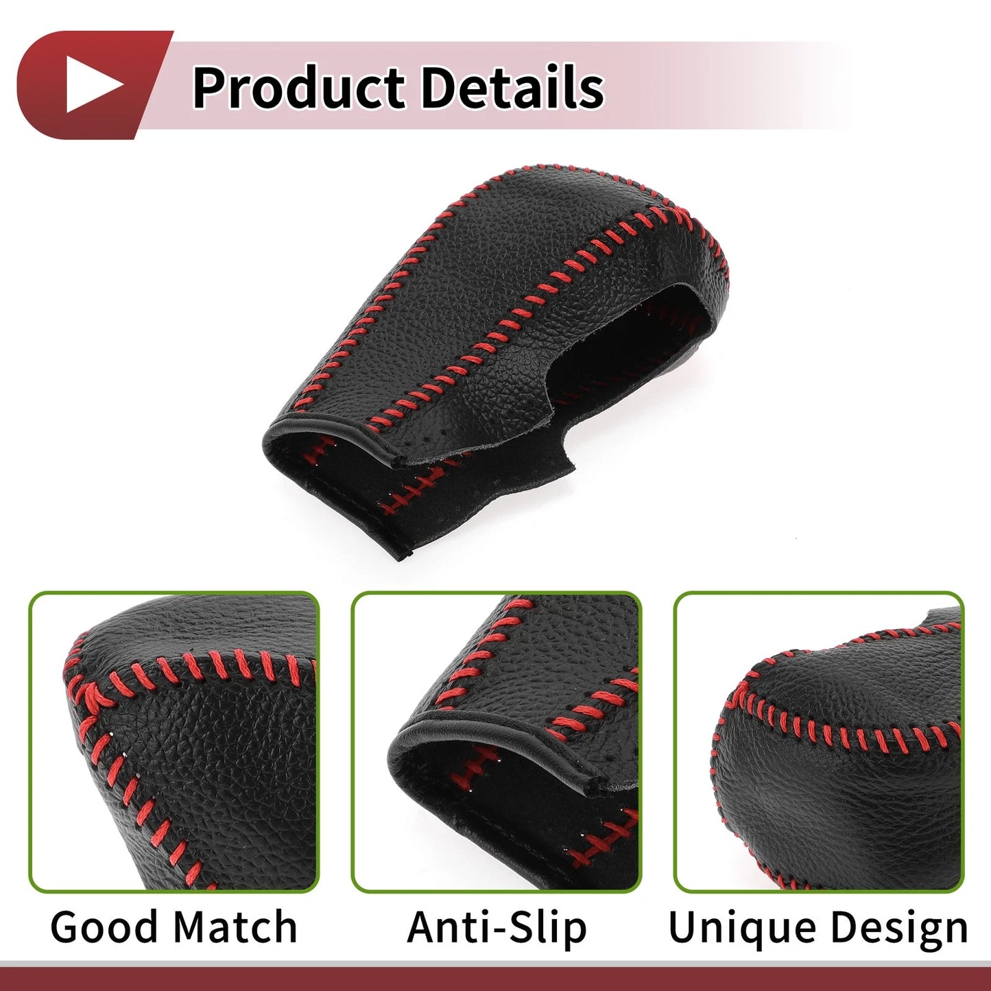 Gear Shift Knob Cover Pebbled Black Red Faux Leather for Chevrolet Cruze
