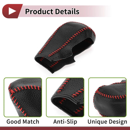 Gear Shift Knob Cover Pebbled Black Red Faux Leather for Chevrolet Cruze