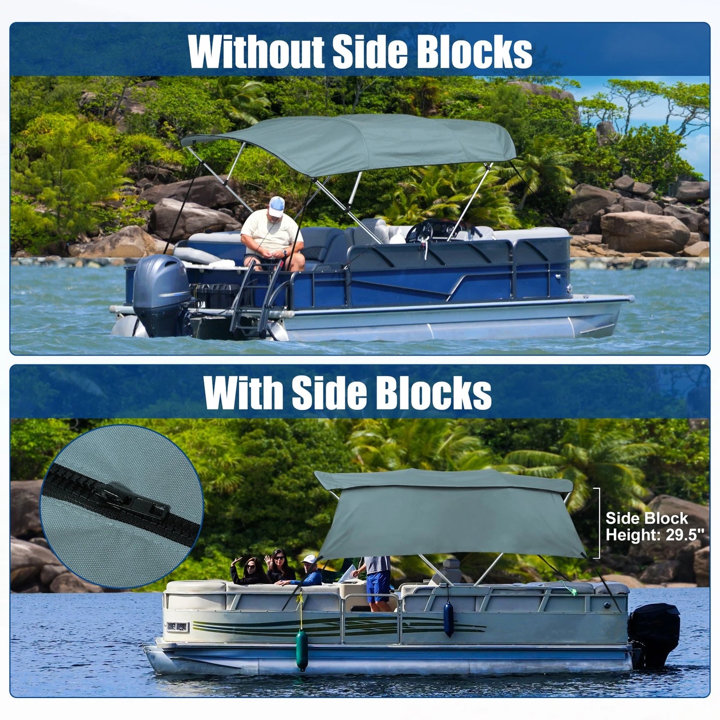 600D 4Bow Bimini Top Canvas and Detachable Side Blocks for Make Model