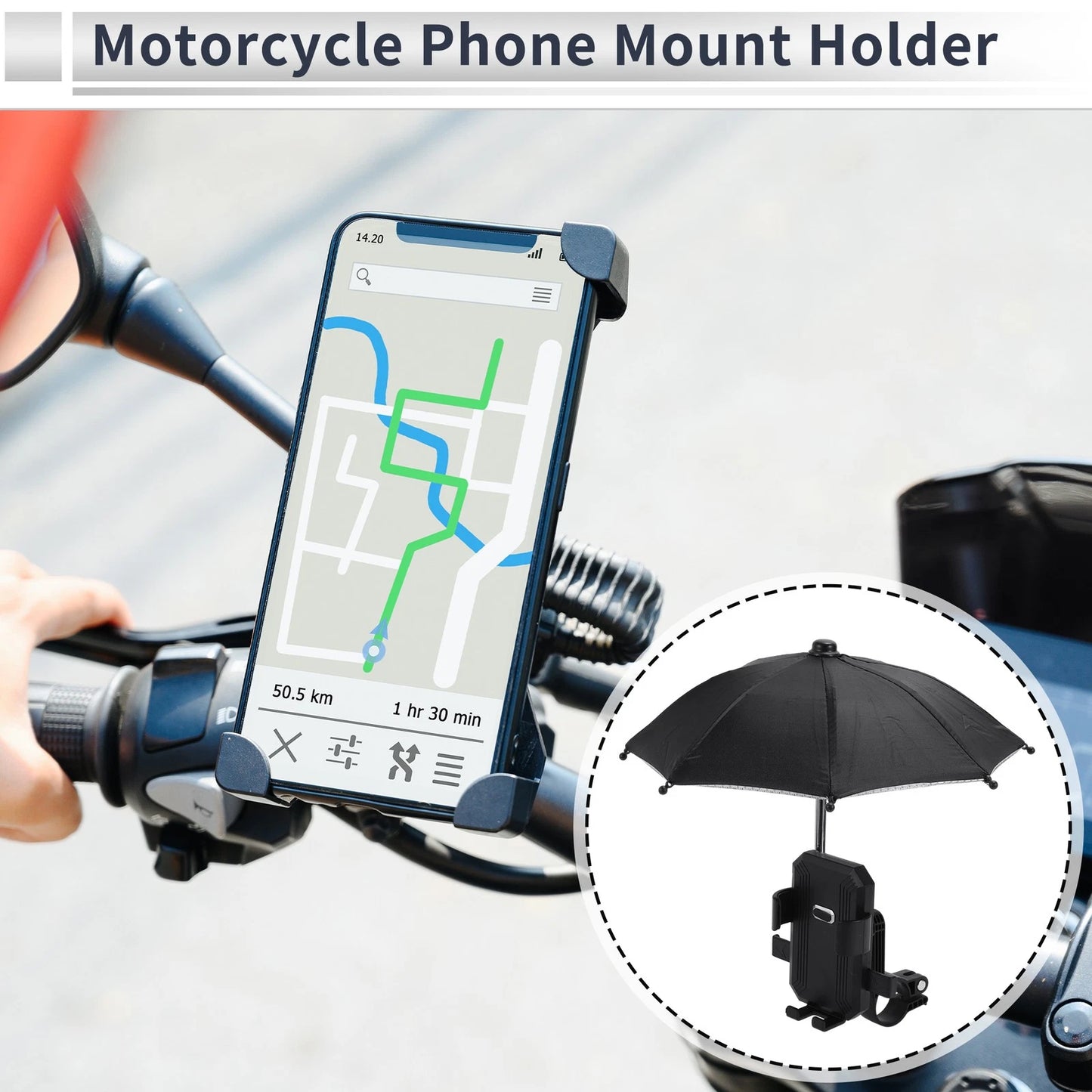Motorcycle Phone Mount Holder 4.7-7.2" Phones for Handlebar Mount