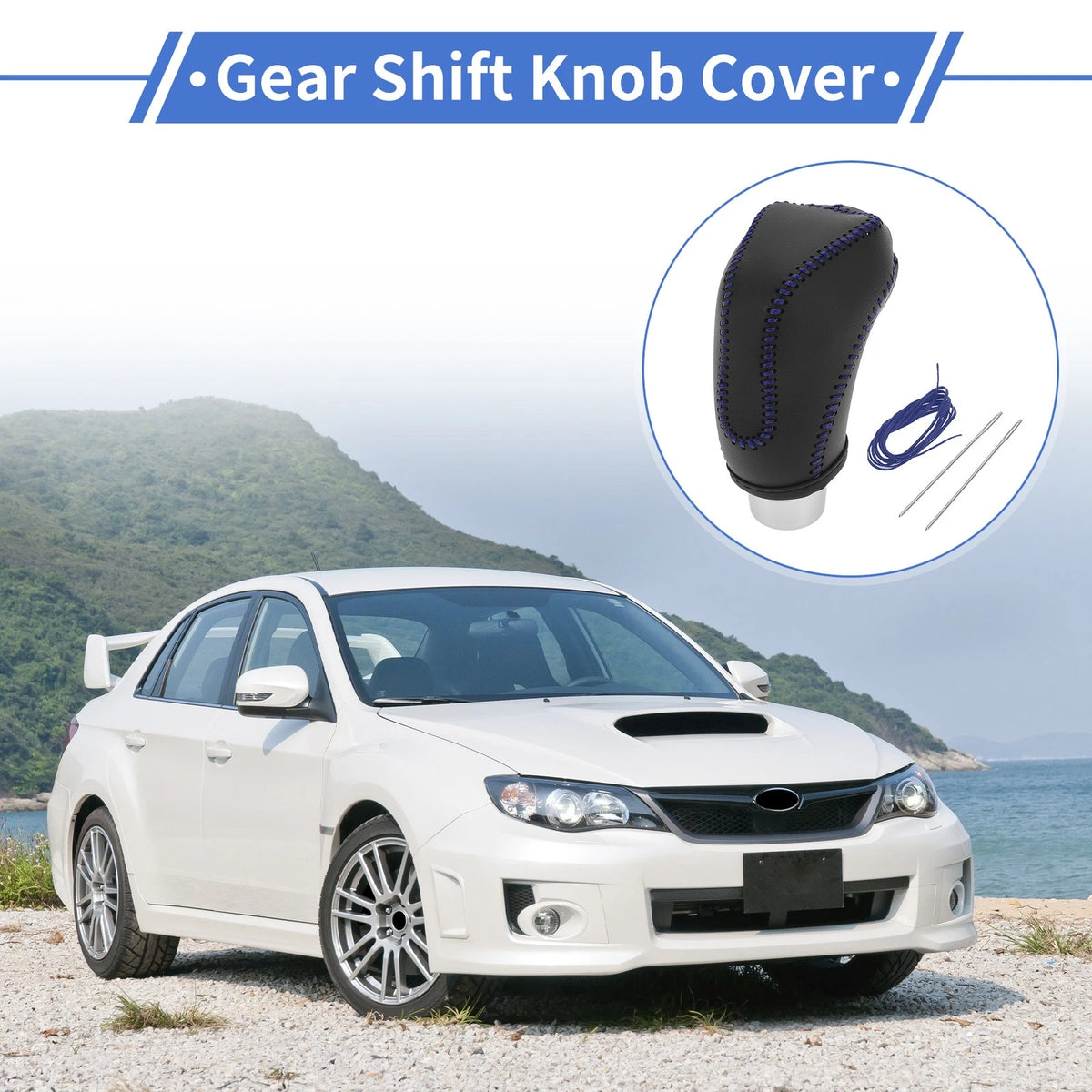 Black Blue Faux Leather Gear Shift Knob Cover for Subaru Impreza (2017-2023)
