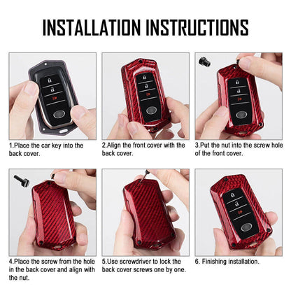 Red Carbon Fiber Key Fob Case Cover for Toyota Alphard RAV4 Hilux