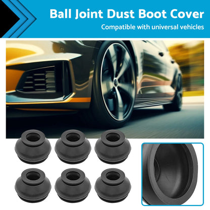 6PCS Black Rubber Ball Joint Dust Boot Covers for Universal Vehicles