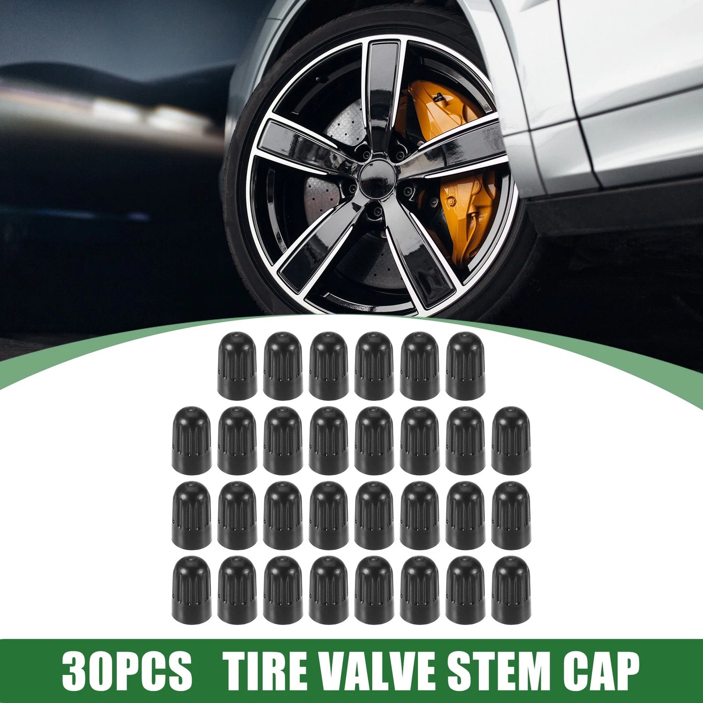 30pcs 17mm Valve Stem Caps for Car & Motorcycle Plastic Black