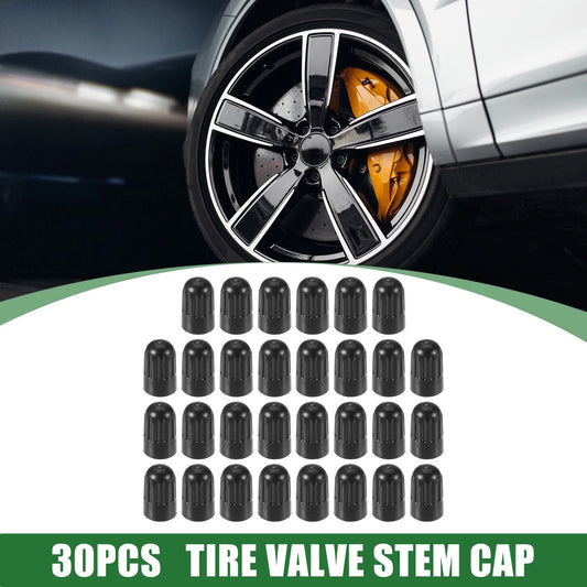30pcs 17mm Valve Stem Caps for Car & Motorcycle Plastic Black