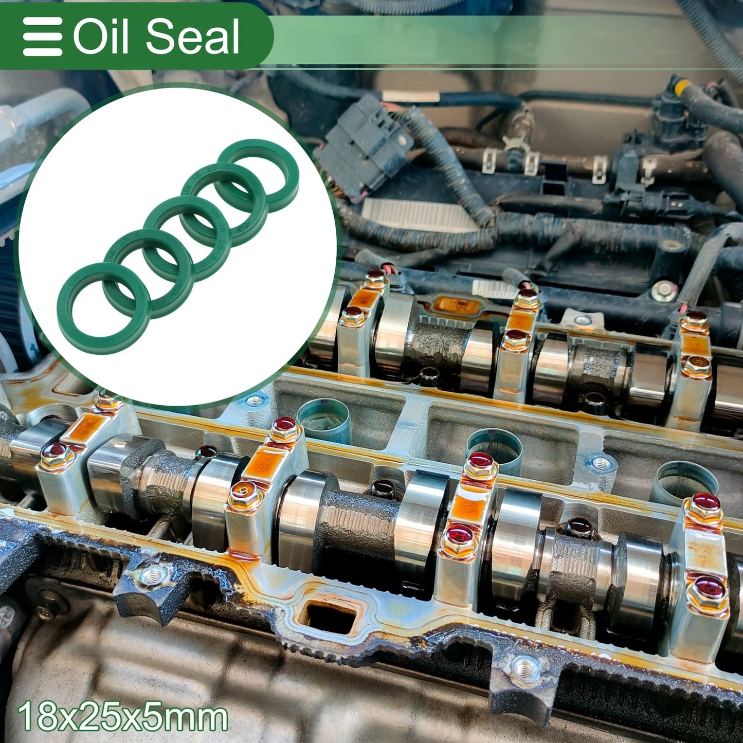 Oil Seal / 18x25x5mm / Seal Ring Rotary Shaft Seal TPU Green for Automotive