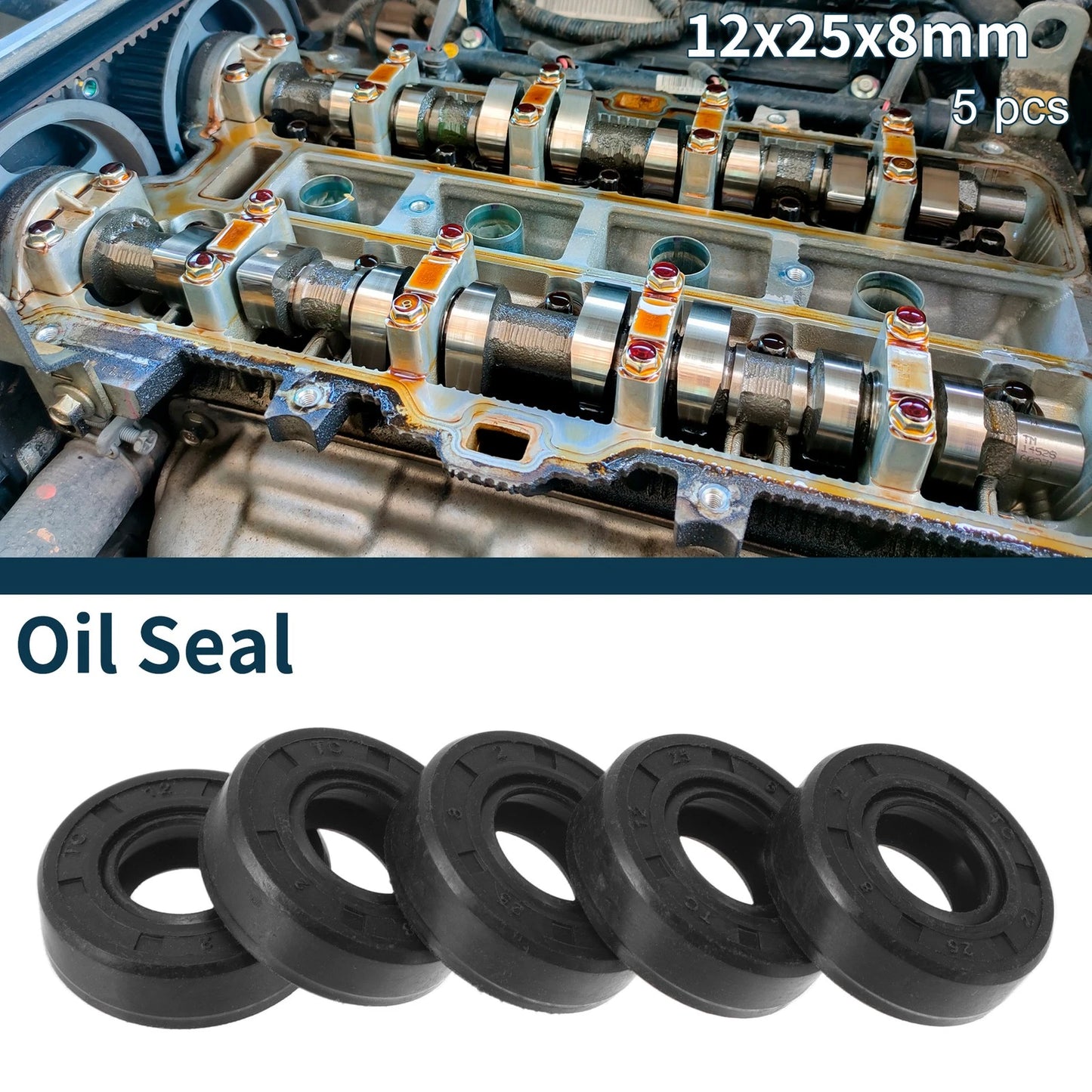 Oil Seal Rotary Shaft Seal NBR Rubber 12x25x8mm Black 5Pcs